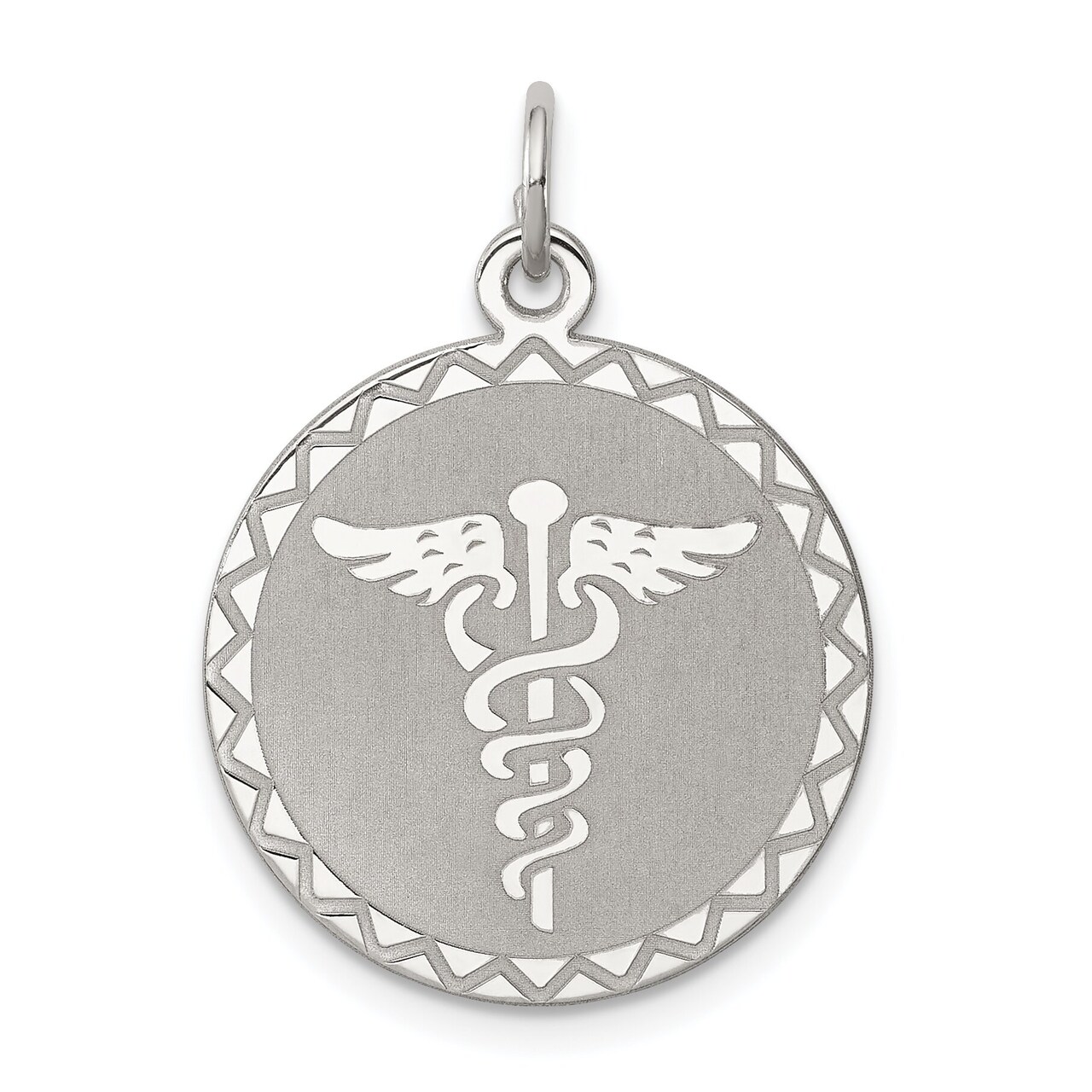 Sterling Silver Caduceus Disc Charm Pendant Jewelry 23mm x 20mm